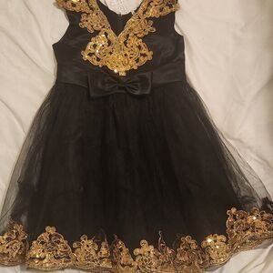 Sequin Hearts Black and Gold Formal Kids Dress